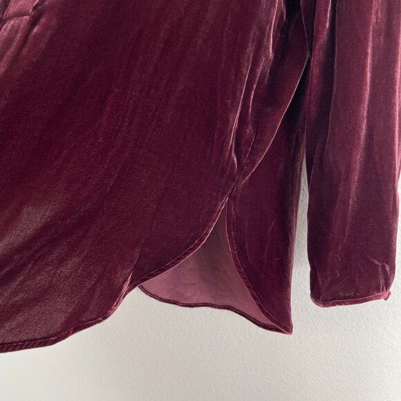Theory Womens Medium Burgundy Tux Tunic Luxe Velvet Long Sleeve Top Shirt - Picture 9 of 12